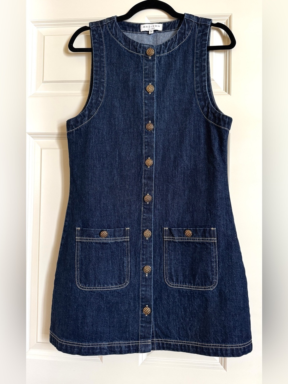 Madison The Label Dark Blue Sleeveless Denim Button-Front Dress